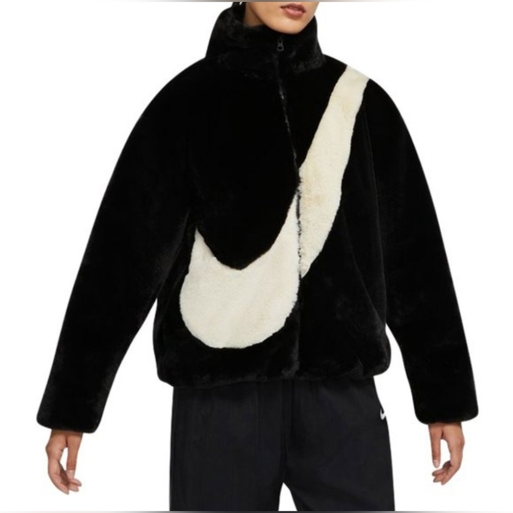 Nike Sportswear Faux Fur Jacket Black Full Zip Women’s Medium - Picture 8 of 16